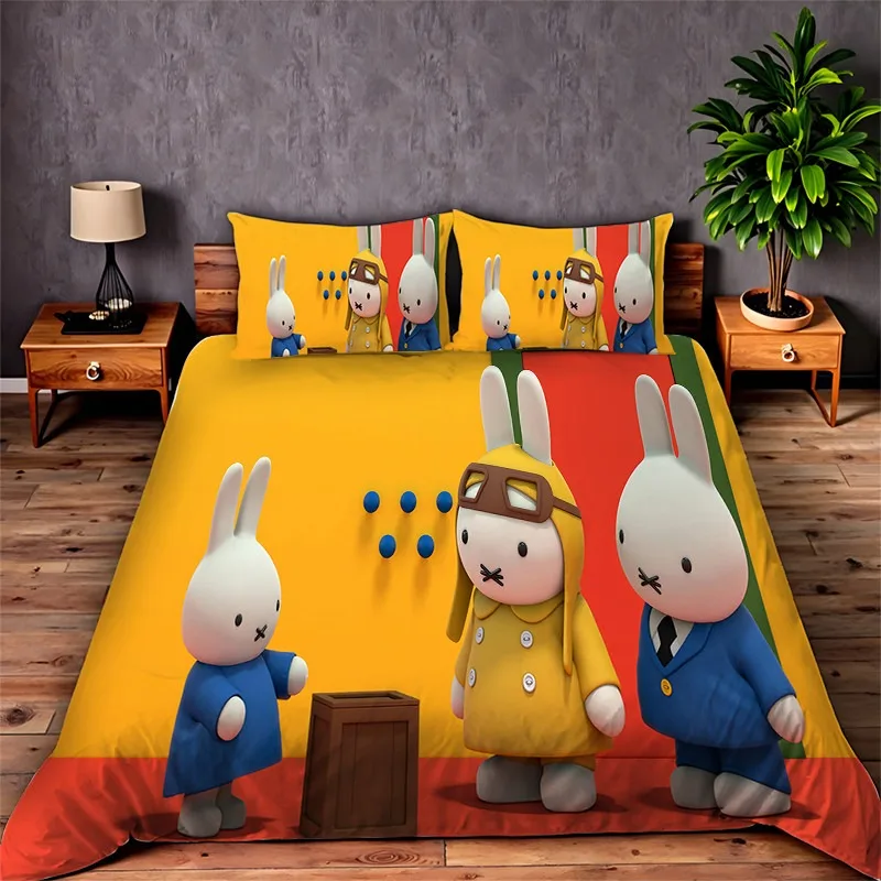 Bestseller Miffys-Kawaii Bettwäsche-Set Weiche Polyester-Bettdecke Kissenbezug-Set Einzel/Doppel/Queen für Jungen Mädchen Heimtextilien Image