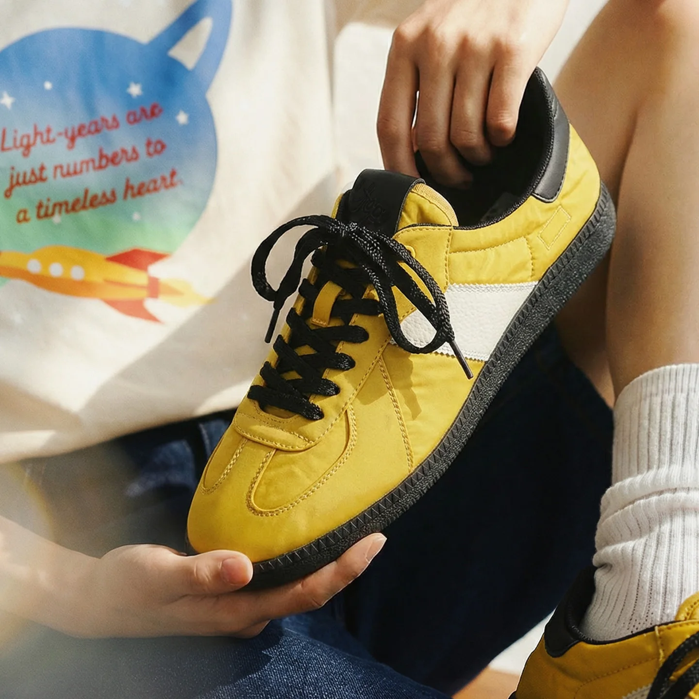 Maden Damen German Trainer Sneakers GAT Retro Low-Top Flache Sohle Atmungsaktive Leichte Freizeitschuhe zum Schnüren Gelb