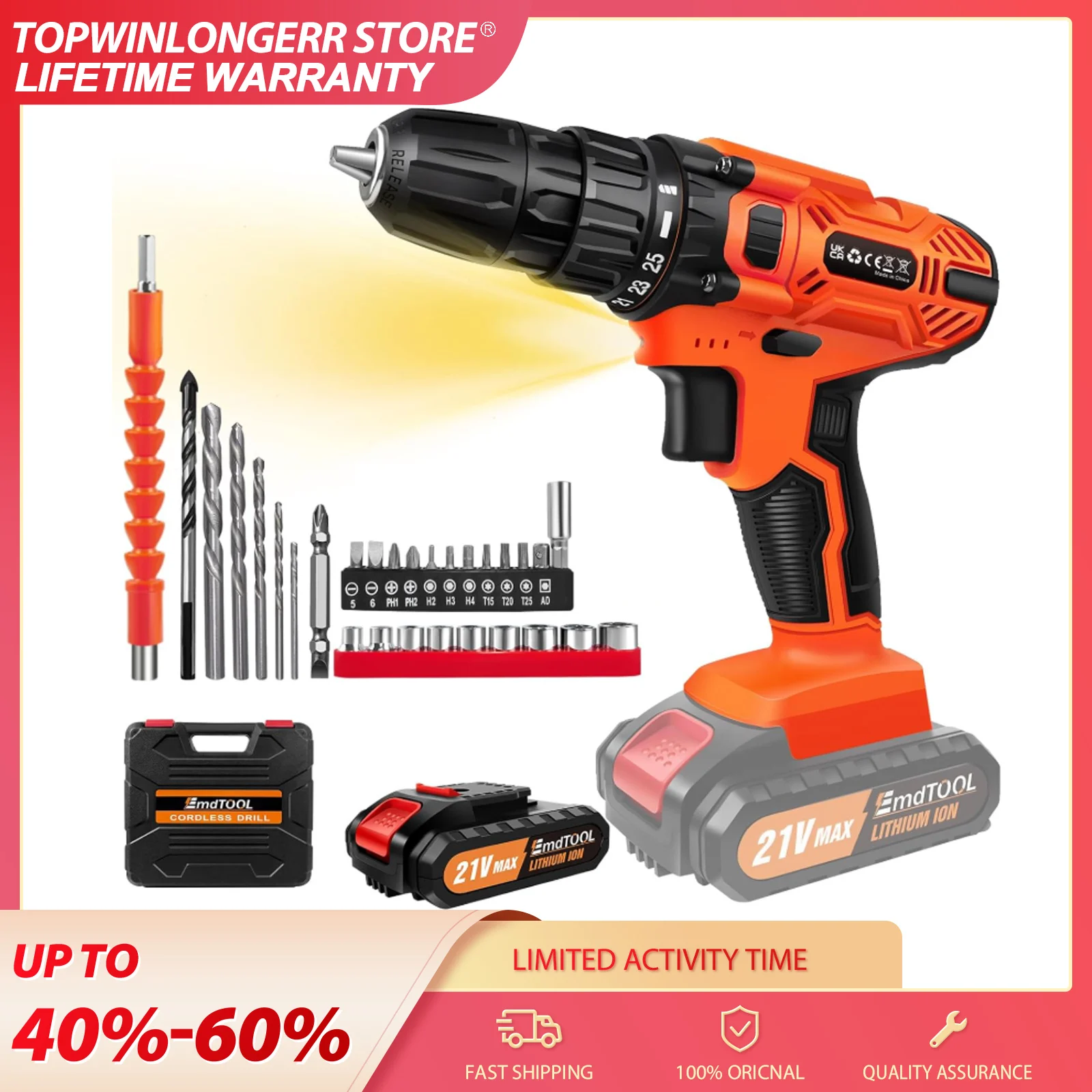 Trapano Avvitatore a Batteria 21V, Avvitatore Elettrico 200Nm, Caricabatterie Rapido, con Batteria Ricaricabile da 1500mAh e Luce LED da Lavoro