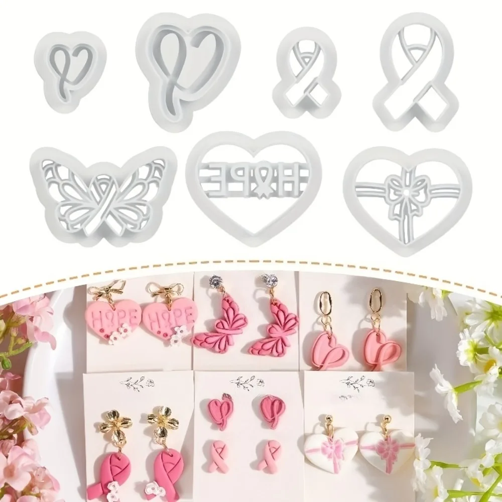 7-teiliges Set mit Polymer-Clay-Ausstechern in Form von Schleifen, Herzen, Schmetterlingen und HOPE-Symbolen für DIY-Ohrringe und Schmuckherstellung Image