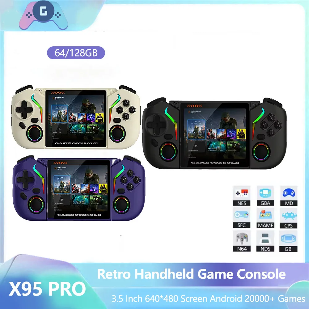 Nouvelle console de jeu portable X95 Pro 3,5 pouces 2026, système de jeu rétro Android avec WiFi, émulateur de console de jeu vidéo