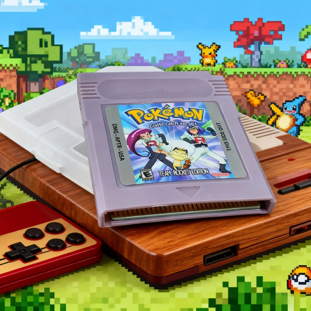 16 Bit Video Game Console Cartridge GBC Game Card Team Rocket Edition USA Version Grey Ahell Crystal Shell