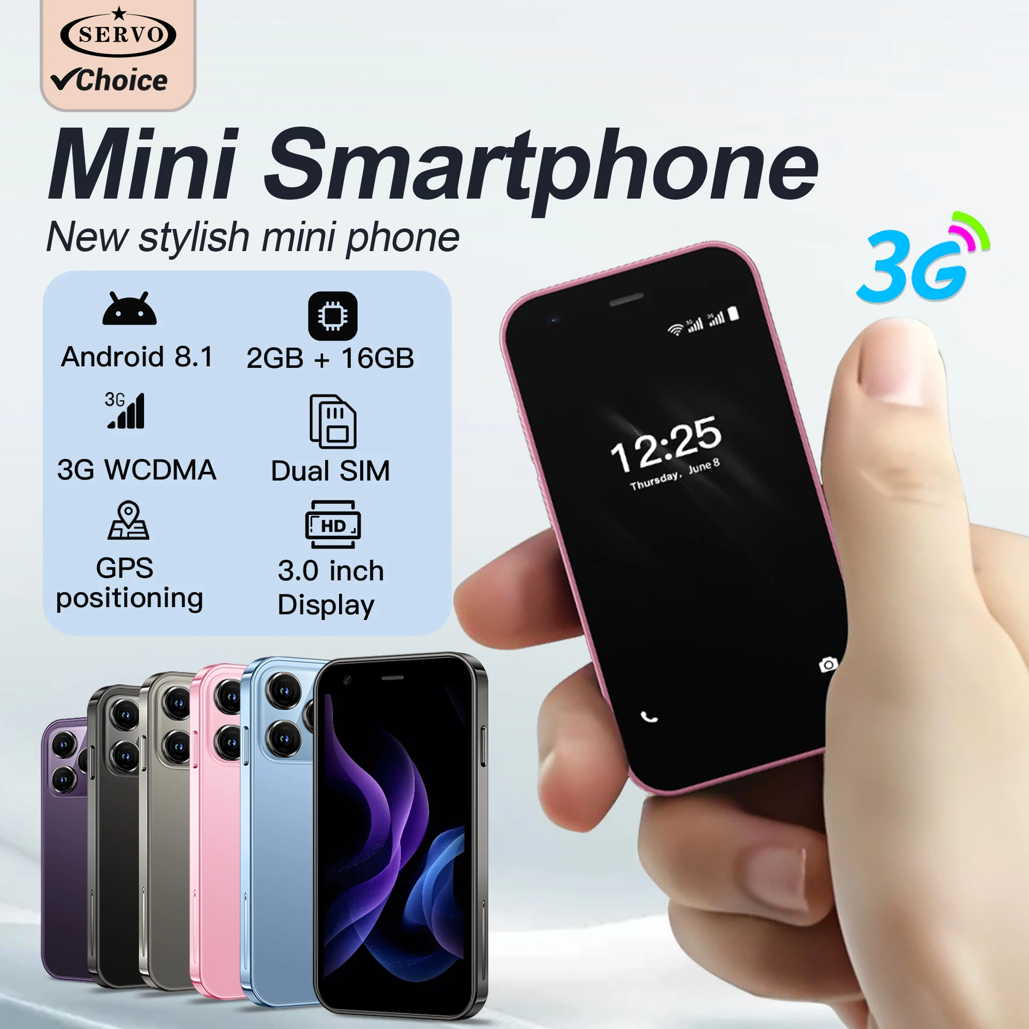 SERVO Mini Smartphone Dual SIM cards Android 8.1 System 2GB+16GB 3G Network Play Store WiFi 3.0