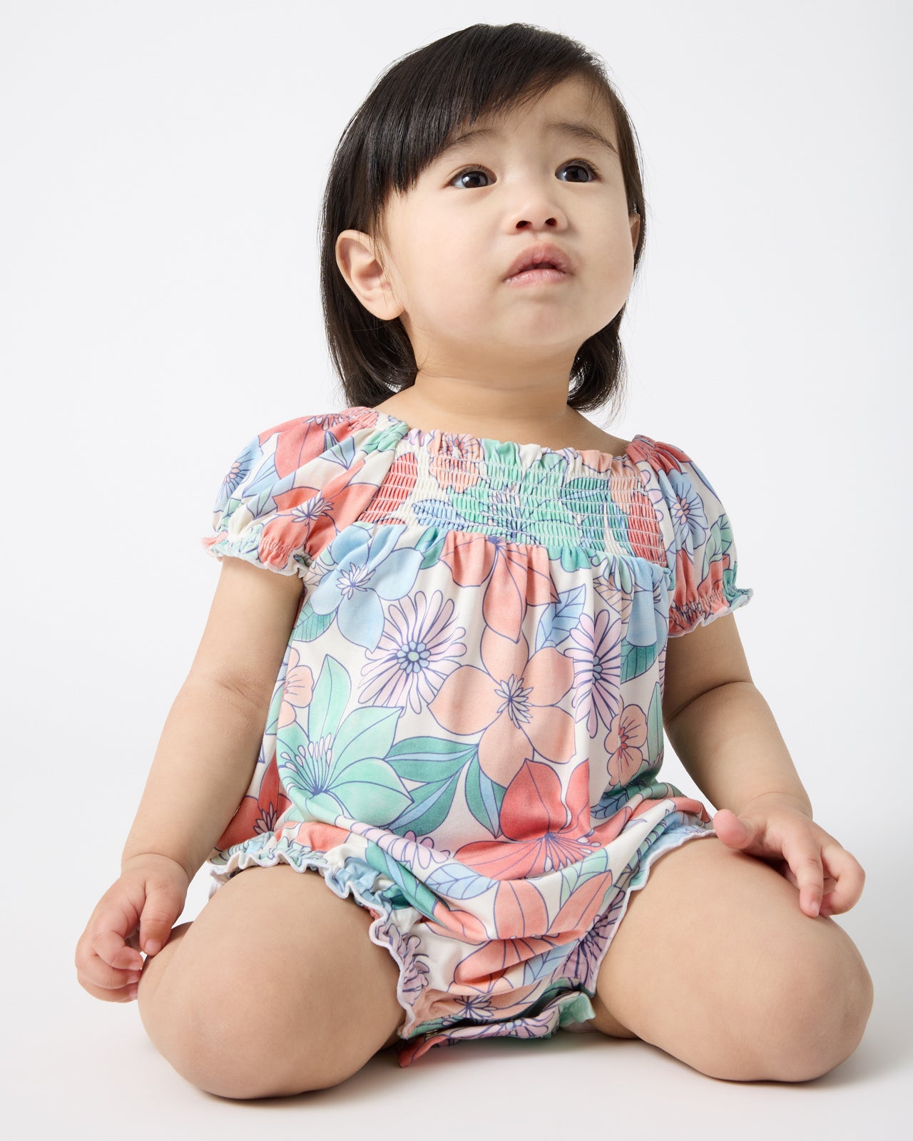 Shoreline Blooms Smocked Bamboo Baby Bubble Romper - 0-3 months