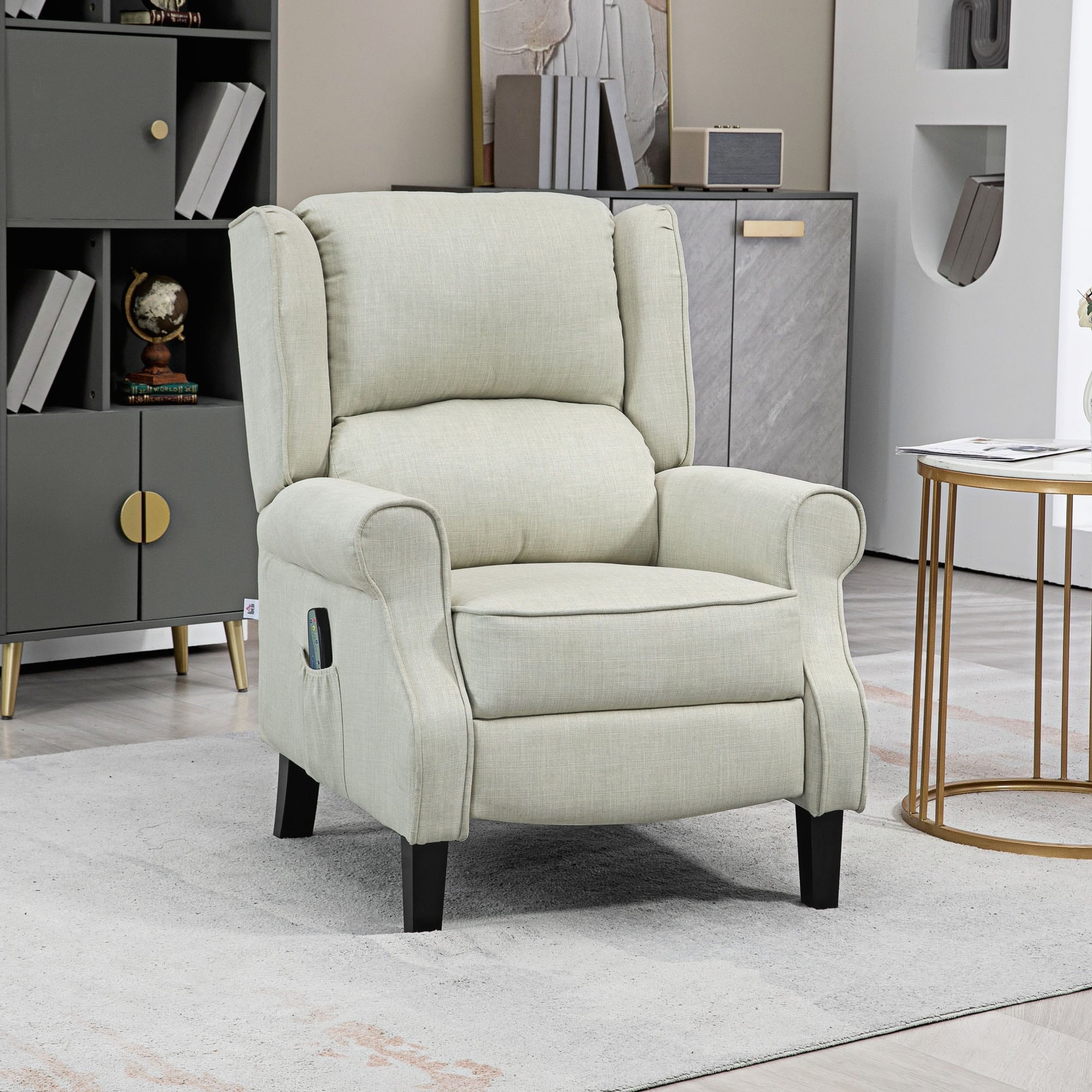 HOMCOM Wingback Heated Vibrating Massage Chair,Accent Sofa Upholstered Massage Recliner Chair with Remote Controller