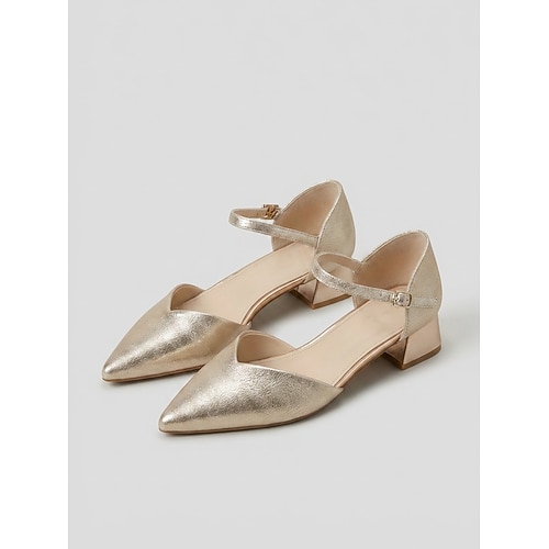 Goldene Mary-Jane-Pumps mit Blockabsatz für Damen – elegante Cocktailschuhe mit spitzer Zehenpartie Image