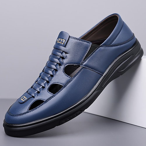 Blaue Herren-Sandalen mit Schnürung und Cut-outs, atmungsaktiv, geschlossene Zehenpartie, bequemer Sommerschuh für lange Spaziergänge, eleganter Freizeitstil, ideal für Alltag, Urlaub und Reisen Image
