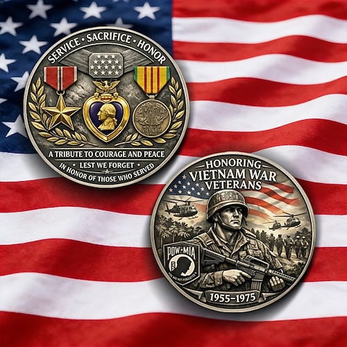 Gedenkmünze für Vietnamkriegsveteranen (1955–1975), Ehrung für Kriegsgefangene und Gefallene, Sammlerstück der US-Streitkräfte, patriotisches Geschenk für Veteranen oder Sammler Image