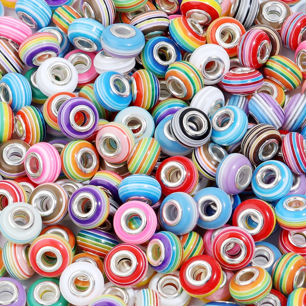 20 Pz/lotto 14×8.5mm Perline di Resina con Forma Ovale Colorata 4.5mm Foro Grande Perline Per Creazione di Gioielli Fai Da Te Braccialetto catena del telefono