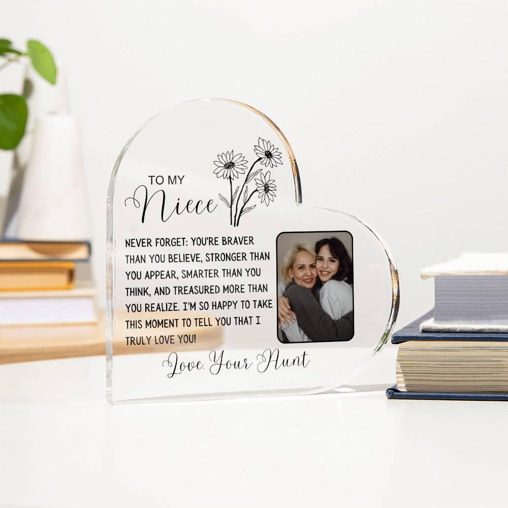 Targa acrilica personalizzata con foto a forma di cuore per nipote, regalo per nipote da parte della zia, regalo per la laurea della nipote, regalo di