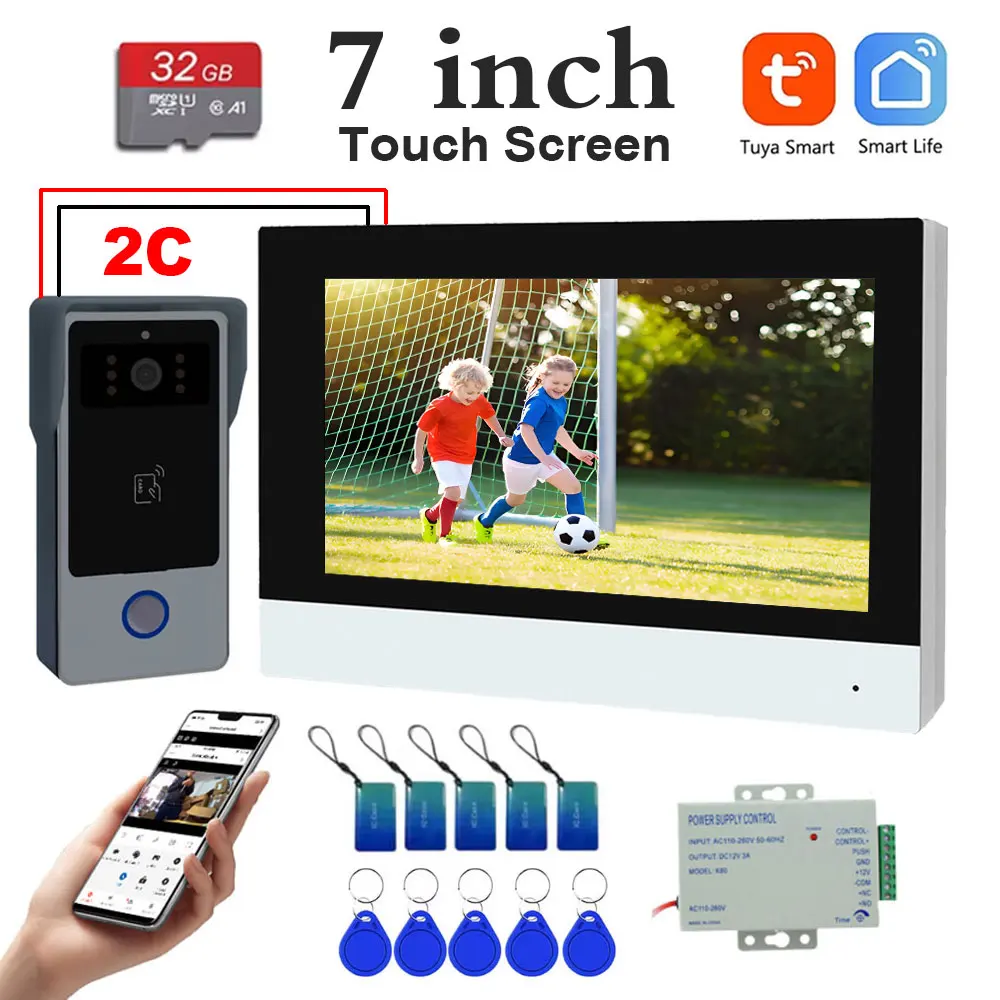 Neue Tuya Smart 2-drahtete Türklingel Wifi Video Intercom System mit APP Remote IC Karte Entsperren 1080P 7 zoll Touchscreen Image