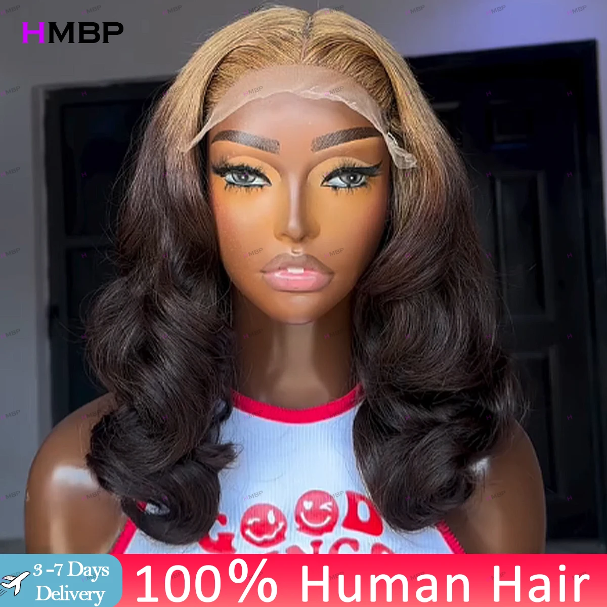 360/13×6 HD Lace Frontal Perücke Echthaar P27/4 Farbe Bouncy Curly Glueless Lace Front Perücke Echthaar Ready To Go vorgezupftes Haar Image