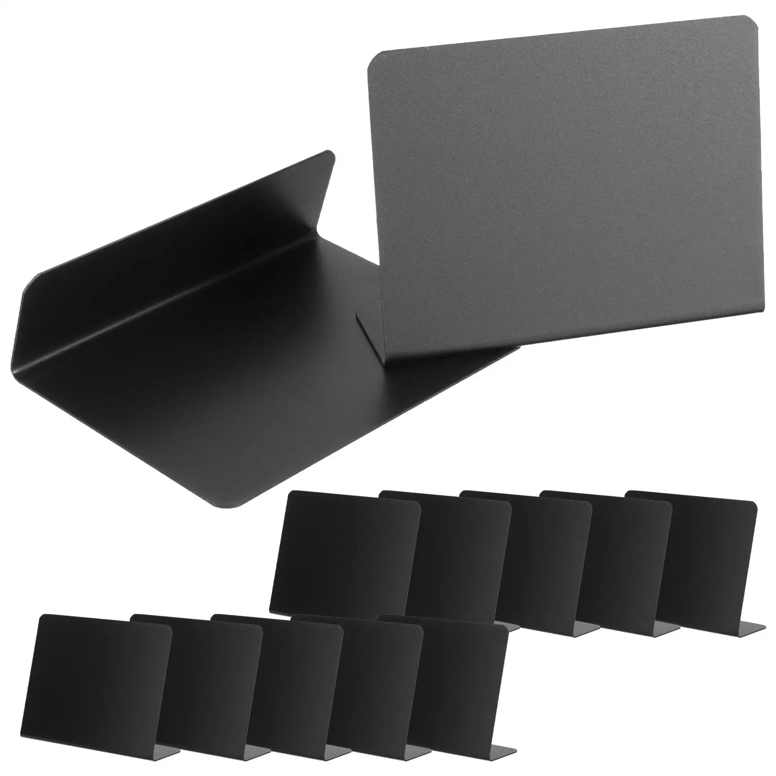 12 Stück Mini-Tafelschilder, 100 x 75 mm, schwarze Lebensmitteletiketten, Party-Buffet-Tisch, Küche, Preisschilder, stabile Desktop-Theken-Shop-Etiketten Image