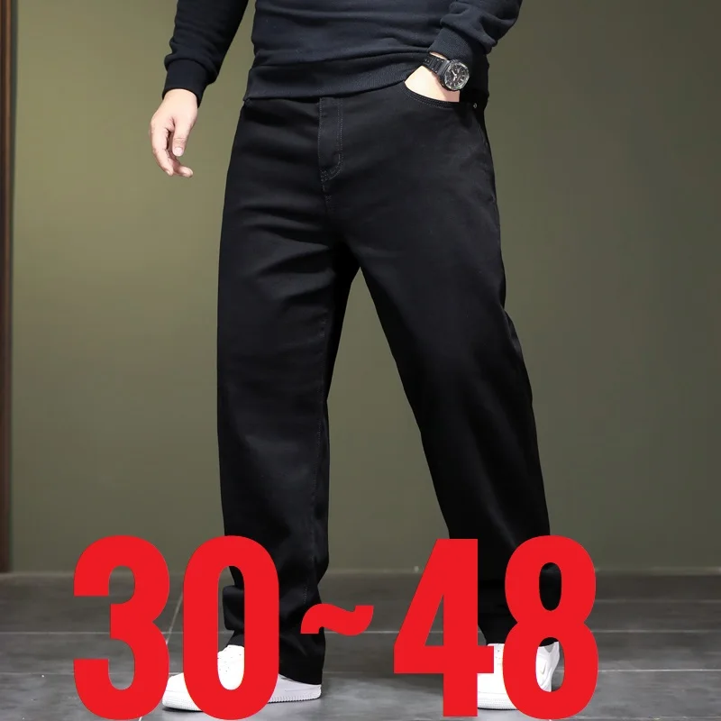 Extra große Größe 48, Herren-Jeans, gerades Bein, lockere Denim-Hose, männlich, hochelastisch, Stretch-Fleece, groß, Plus 42, 44, 46, 150 kg, 116 Taille