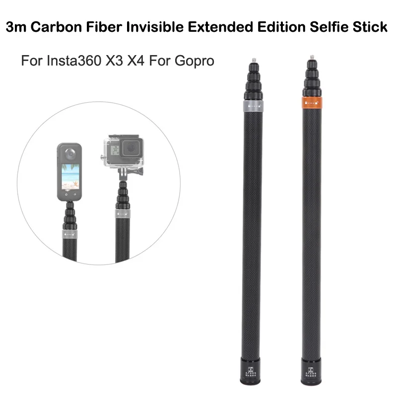 3M Spirale Kohlefaser Selfie Stick Bullet Time Panorama-Bewegungskamera unsichtbarer Stick passend für Insta 360X3 X4 ONE RS, GO 2 Image