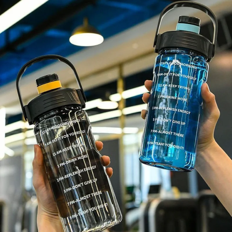 101 Unzen/50 Unzen Trinkflasche mit Zeitmarkierung, 2-in-1-Trinkflasche aus Stroh und Deckel, BPA-freie, hitzebeständige Fitnessstudio-Wasserflasche mit Tragegurt Image