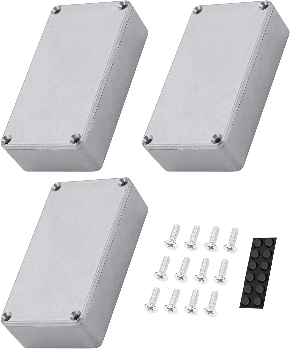 DaierTek 3PCS 125B 1590N1 Aluminium Gitarre Effekt Pedal Gehäuse Metall Stomp Box Gehäuse Unvollendet 122x66x39,5mm mit Gummi Image