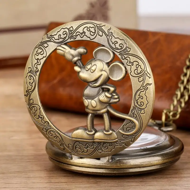 Bronze Anime Uhr Comic Cartoon Quarz Taschenuhr Anhänger FOB mit 80 cm Halskette/30 cm Taille Haken Kette antike Uhr für Männer