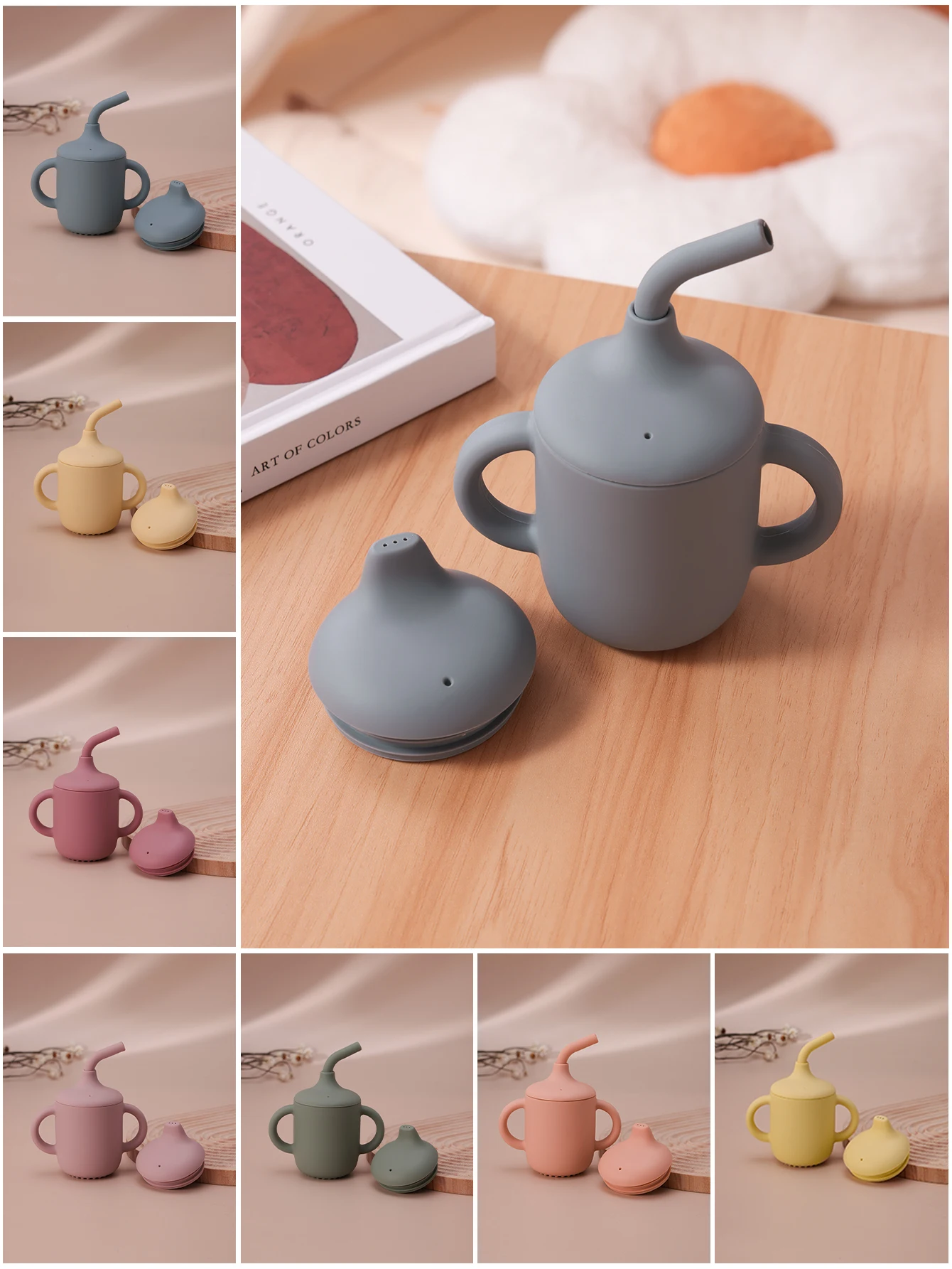 1PCS Baby Silikon Stroh Tasse BPA FREI Kleinkind Fediing Ausbildung Trinkbecher Mit Zwei Deckel Auslaufsicher Baby Dusche Geschenke Image