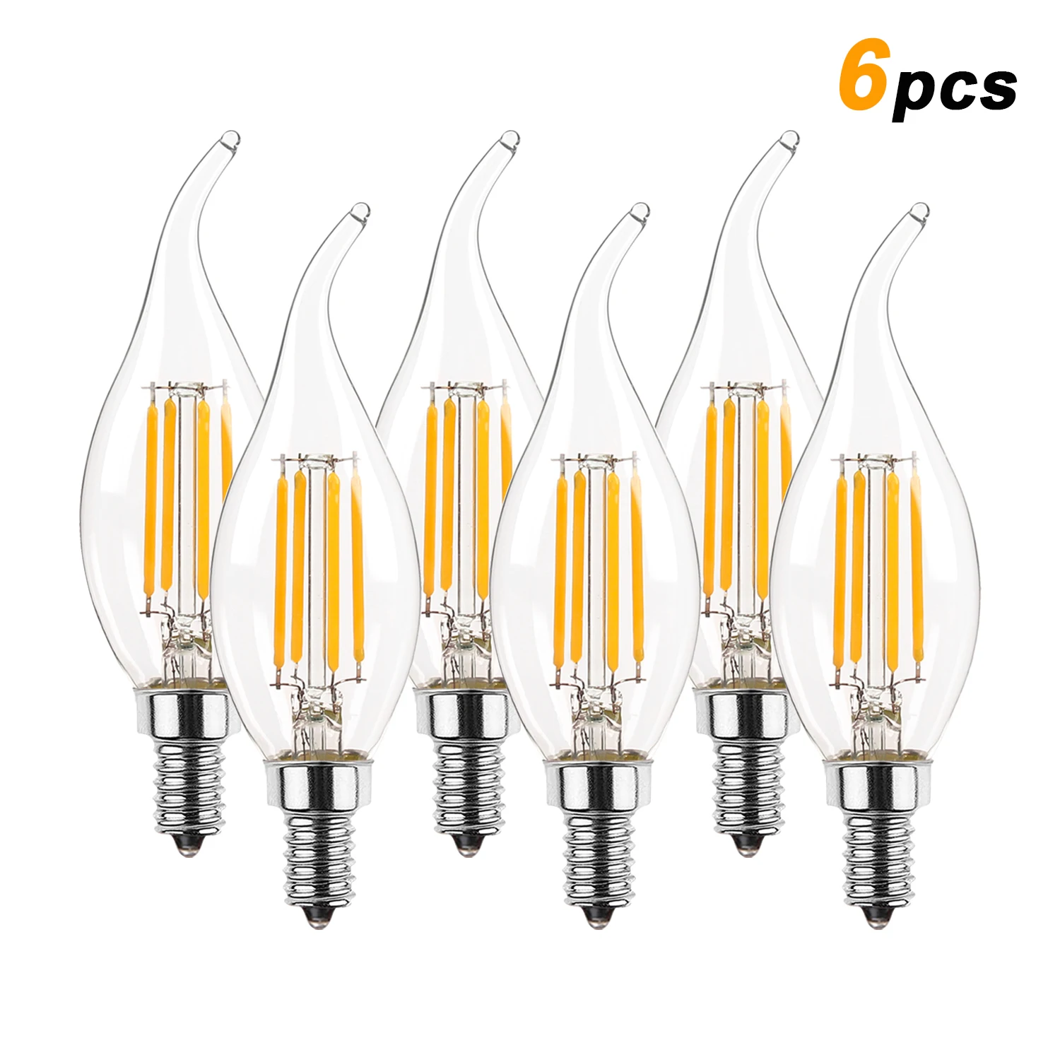 6PCS C35 4W Flamme Spitze LED Kronleuchter Glühbirnen 40W Äquivalent E12 E14 Kandelaber Basis 220V dimmbare Vintage Kerze Dekor Glühbirnen