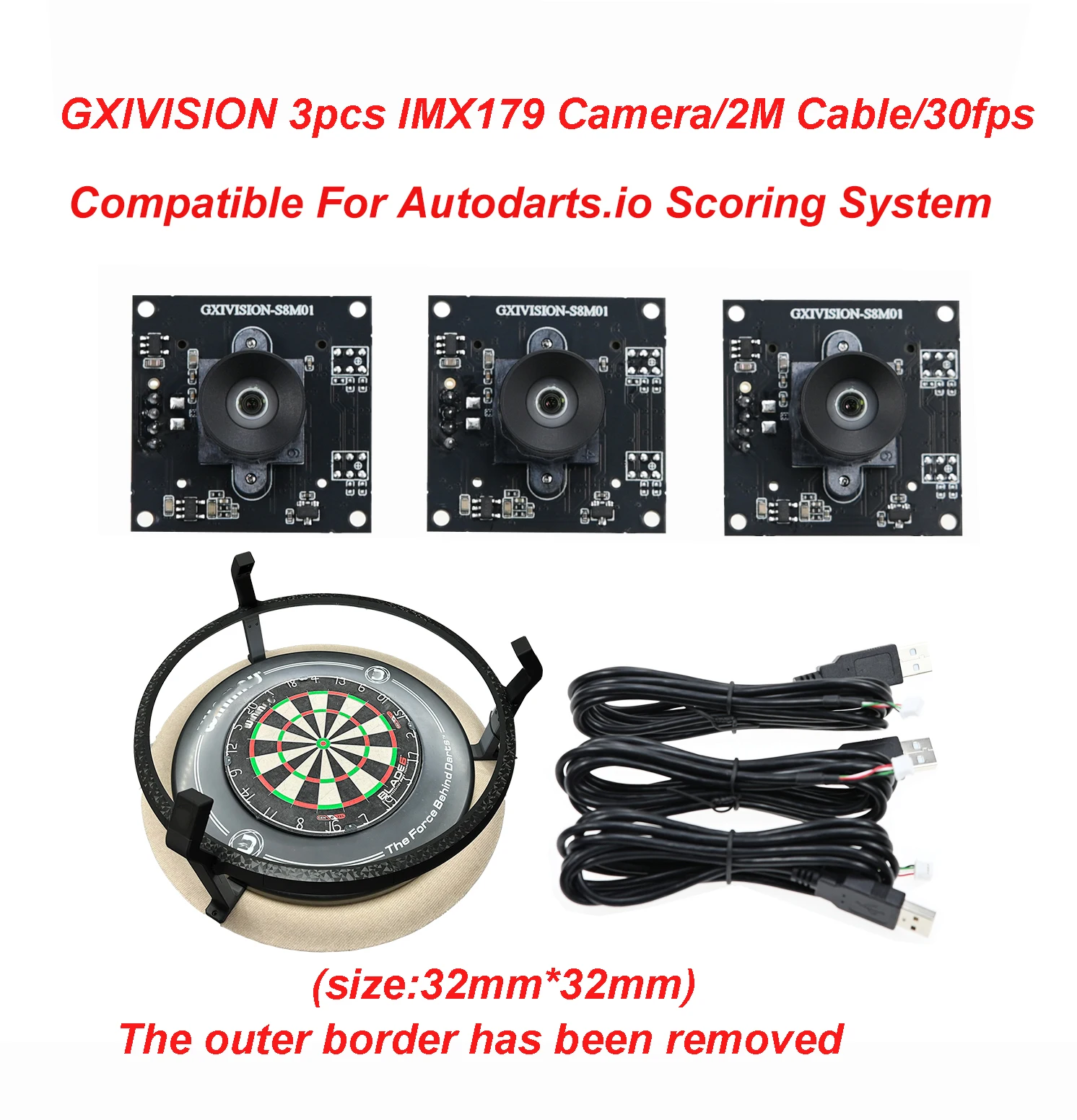 GXIVISION IMX179 Camera Module 2M Cable 30fps,3mm Lens Without Distortion,Compatible For Autodarts. io DIY Webcam,USB Drive Free Image