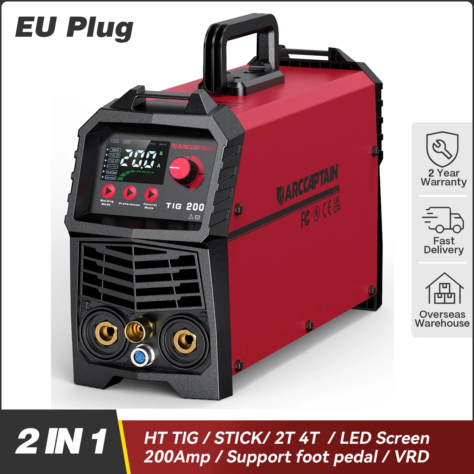 ARCCAPTAIN HF WIG-Schweißgerät, tragbar, Synergie, digitaler Steuerung, 2 IN 1, 200 A, DC-Inverter, Hochfrequenz-WIG-MMA für den Haushalt Image