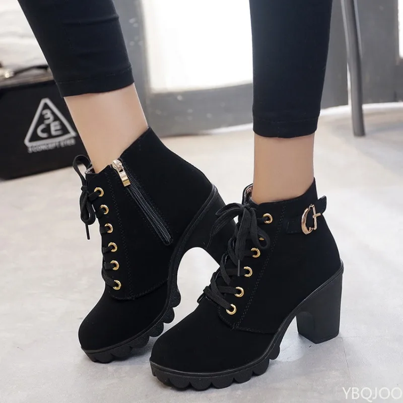 Neue Frühlings-Winter-modische, vielseitige Damenstiefel zum Schnüren, modische, vielseitige Damenschuhe, bequeme High-Heels-Stiefel Image