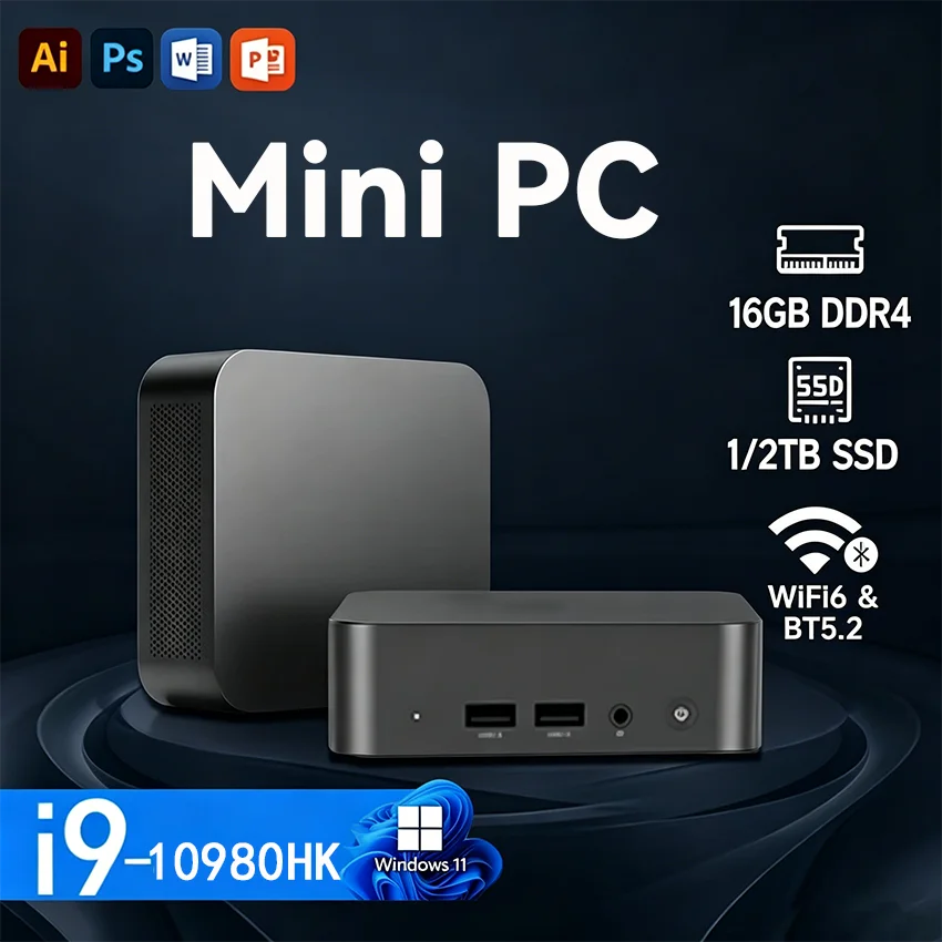 Intel Core i9 10980HK Gaming Mini-PC Windows 11 Pro 16GB DDR4 1TB 2TB M.2 SSD UHD Graphics 1000Mbps Ethernet i9 Mini-PC Computer