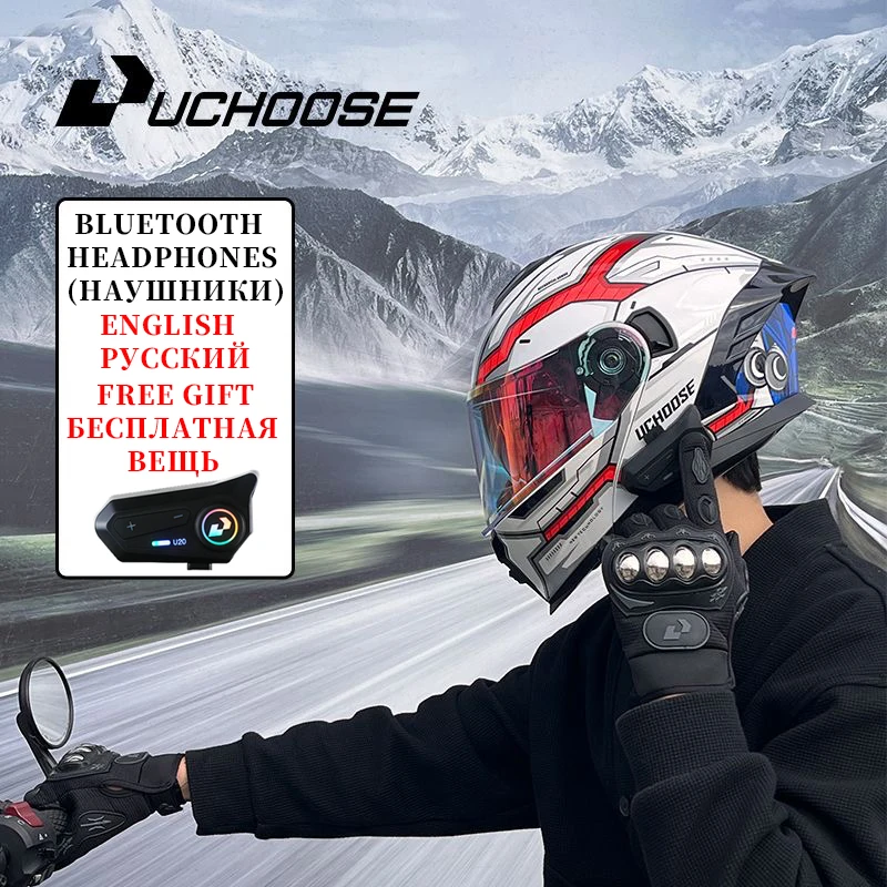 Hochwertiger DOT-Motorradhelm für vier Jahreszeiten, Motocross-Rennen, modular, hochklappbar, für Herren und Damen, Off-Road-Helm, kostenlose Kopfhörer Image