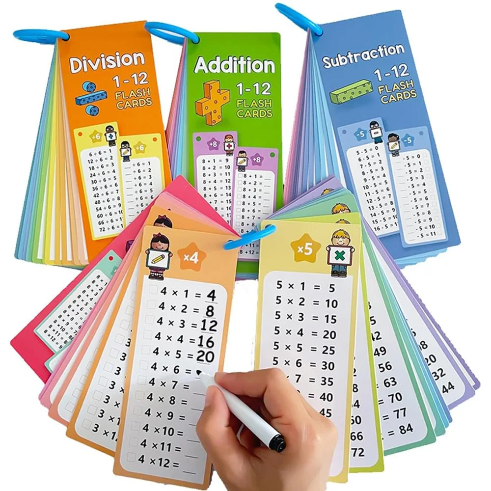 Abwischbare Mathe-Trainingskarten, Addition, Subtraktion, Multiplikation, Division, Mathe-Übungen für Kinder, Montessori-Lehrmittel Image