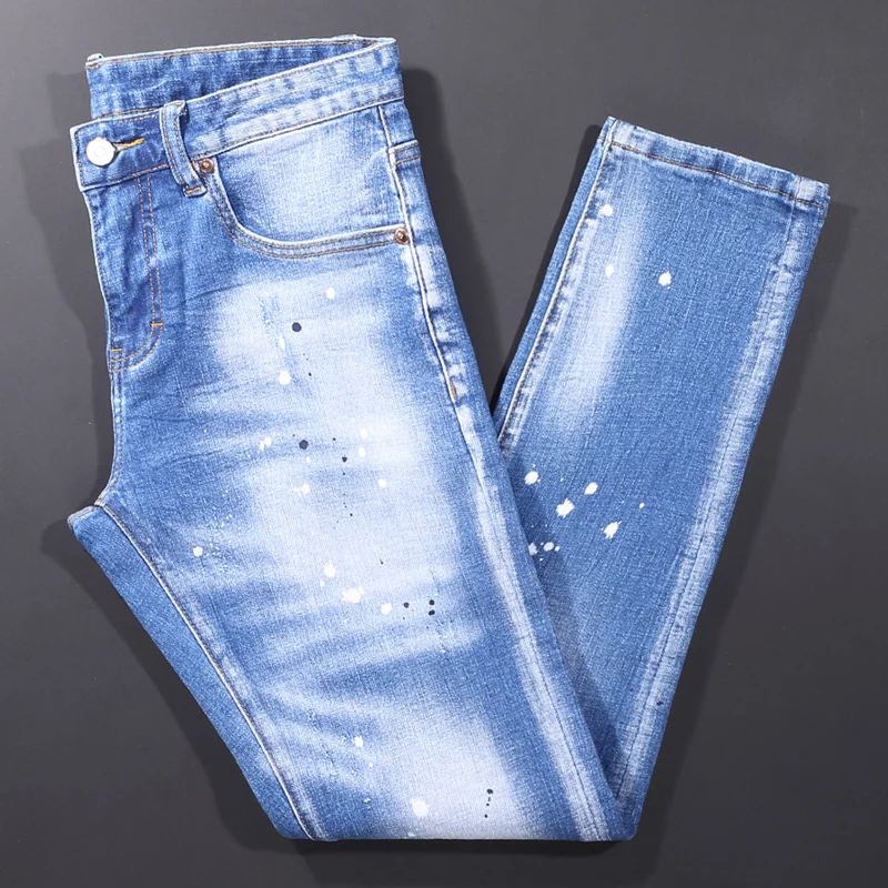 Streetwear Fashion Männer Jeans Retro Grau Elastische Slim Fit Zerstört Zerrissene Jeans Männer Patch Designer Marke Hip Hop Denim Hosen
