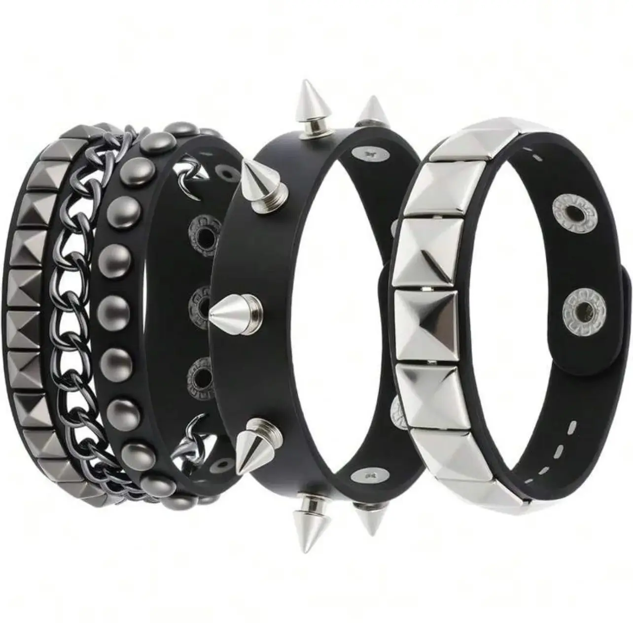 Vintage Lederarmbänder Punk Row Cuspidal Spikes Nieten Ohrstecker Breite Manschette PU Leder Punk Gothic Rock Unisex Goth Accessoires