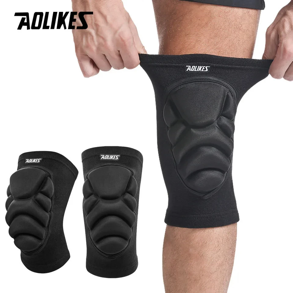 AOLIKES 1 Paar Knie-Ellbogenschützer, eingekollte Knieschoner aus dickem Schwamm für die Arbeit, Basketball, Wrestling, Fußball, Volleyball, Radfahren Image