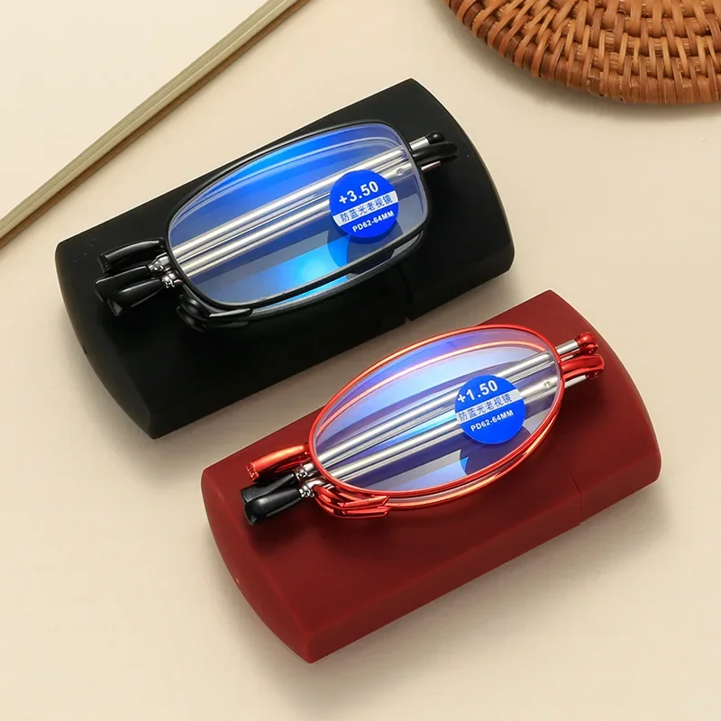 Titan Legierung Klapp Lesebrille Faltbare Presbyopie Männer Frauen Ultra licht Brillen Mit Fall Anti Blau Licht 1,0 1,5 2,0 Image