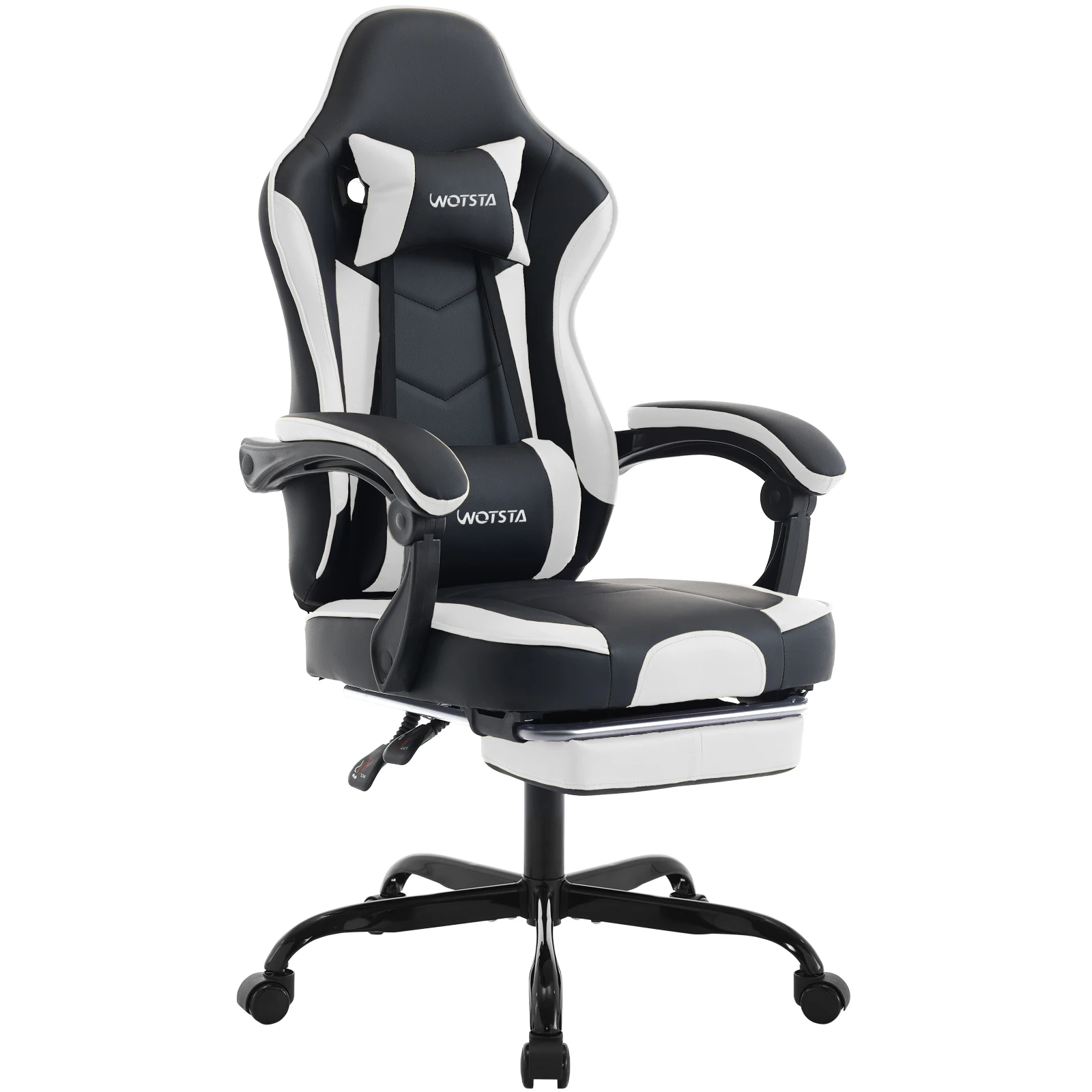 WOTSTA Gaming-Stuhl mit Fußstütze, Gamer-Stühle, ergonomisch, mit Lendenkissen, Kopfstützenstuhl, höhenverstellbarer Computerstuhl