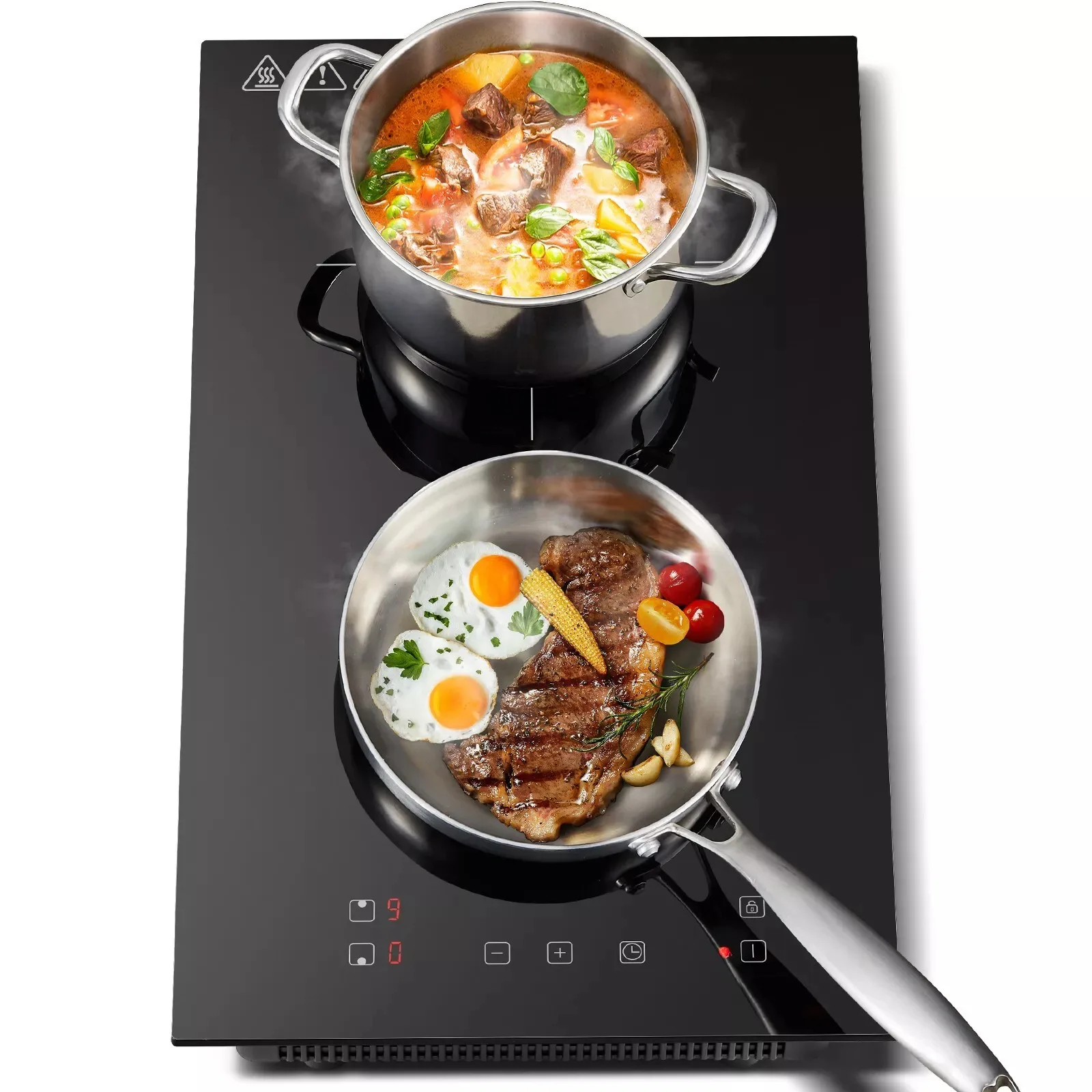 KICHPOWER 30 cm 2 Platten 1–99 Min. Timer Touch Control 3300 W Induktionskochfeld Image