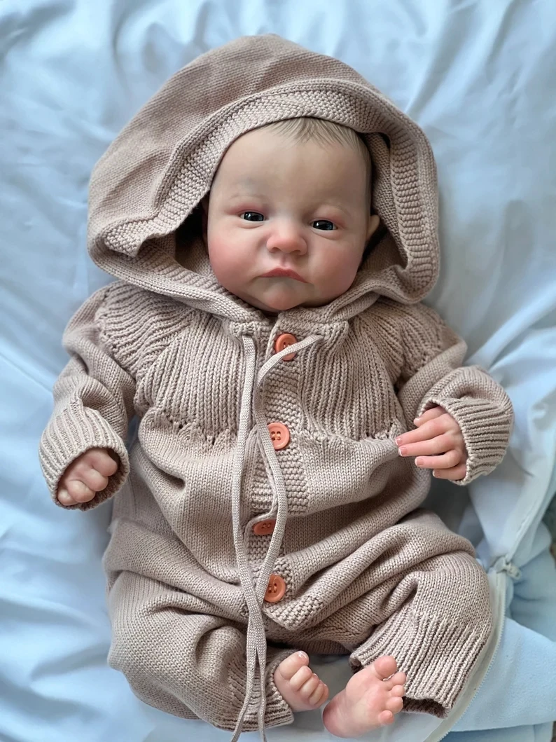 NPK 19 Zoll bereits bemalte, fertige wiedergeborene Babypuppe Levi Awake Neugeborenes Baby, Größe 3D-Haut, sichtbare Adern, Kunstpuppe zum Sammeln