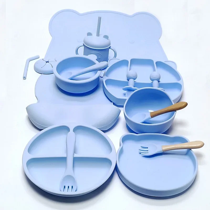 16 stücke Teller Set Silikon Kinder geschirr Set Baby ergänzende Saugnapf Schüssel Löffel Mutter und Baby