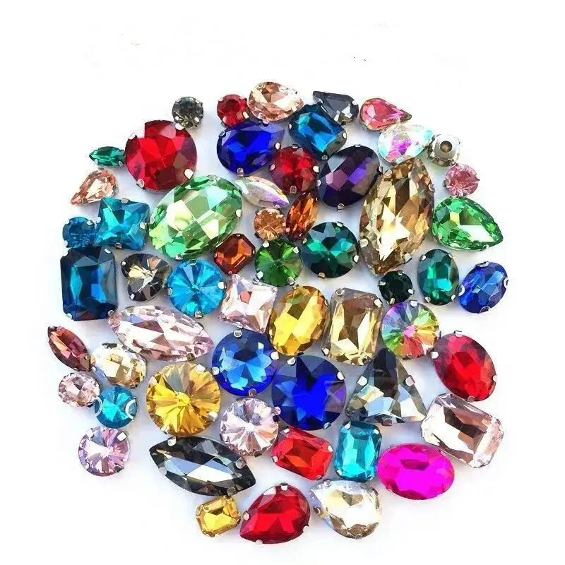 50 stücke Strass Mix Größe und Formen Farben Phantasie Kristallglas Strass mit Silber und Gold Einstellung für Kleidungs stück Bastel schuhe