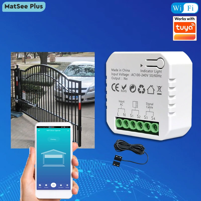 Tuya Smart Life WiFi Drehtor Schiebetor Motorisierter Öffner Controller Trockenkontakt 240 V App Fernbedienung und Benachrichtigung Smart Home Security Sprachsteuerung mit Google Home Alexa Image
