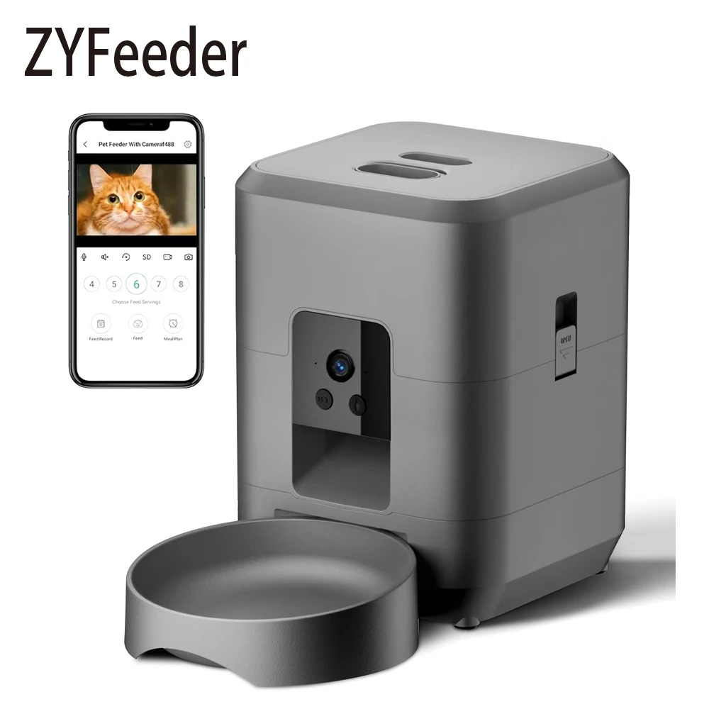 2L Automatischer Futterspender für Haustiere, intelligenter Futterspender für Katzen, Wi-Fi und Kameragesteuerter Futterspender für Hunde und Katzen, Fernbedienungs-App (kein 5-V-2-A-Stecker). Image
