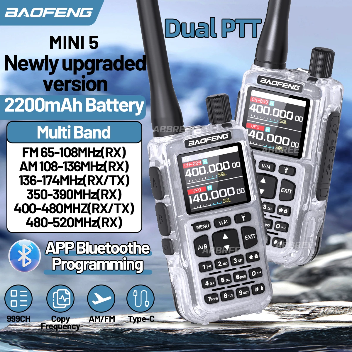 BAOFENG MINI 5 Neues Upgrade Walkie-Talkie Drahtlose Frequenzkopierfunktion 2200mAh Akku Bluetooth APP-Programmierung UV-5R Mini Amateurfunkgerät Image