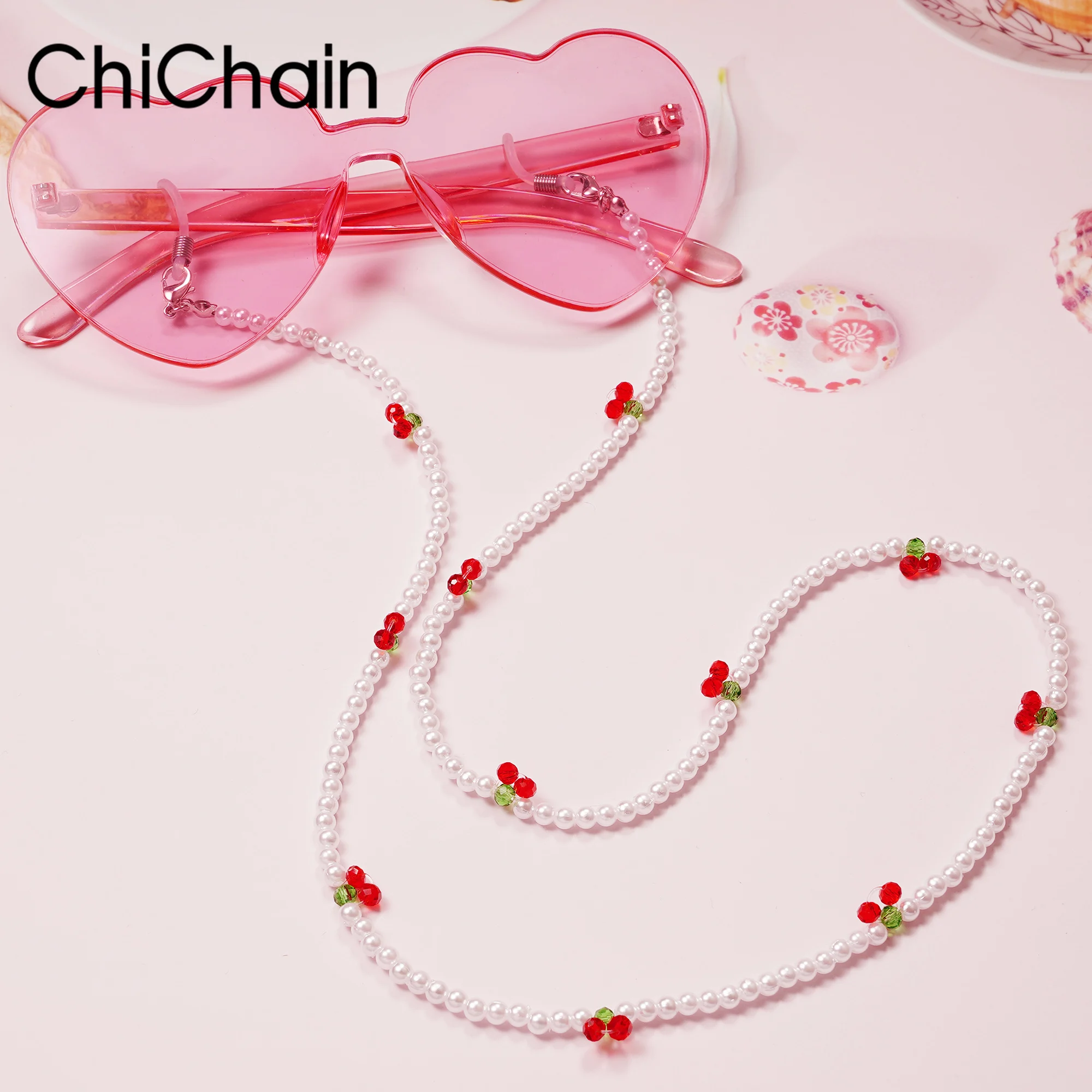 Mode Transparente Kristall Gläser Ketten für Frau Gril Kristall Schwarz Perlen Brillen Halskette Metall Sonnenbrille Schnur Lanyard Image
