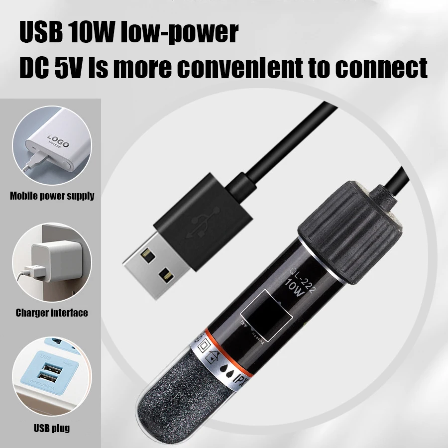 USB Mini Aquarium Heizstab für Small Fish Tank 26 ° C Aquariumheizung mit konstanter Temperatur, tauchfähige Thermostatheizung, 10 W Image