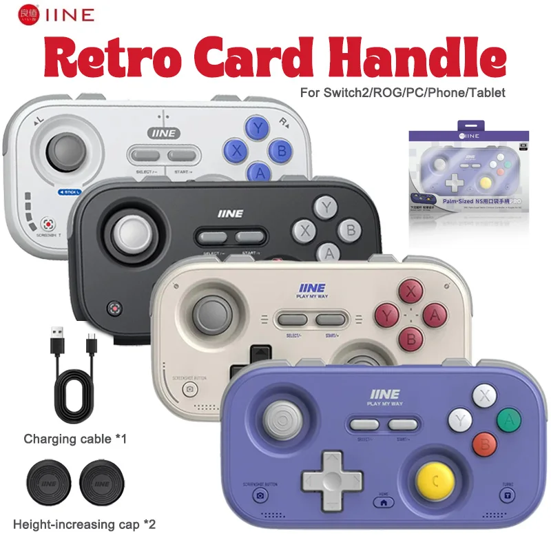 IINE Mini Pocket Retro Game Controller für Switch2/PC/iOS/Android mit Hall-Joysticks, höhenverstellbare Tastenkappen und Kabel-Gamepad Image
