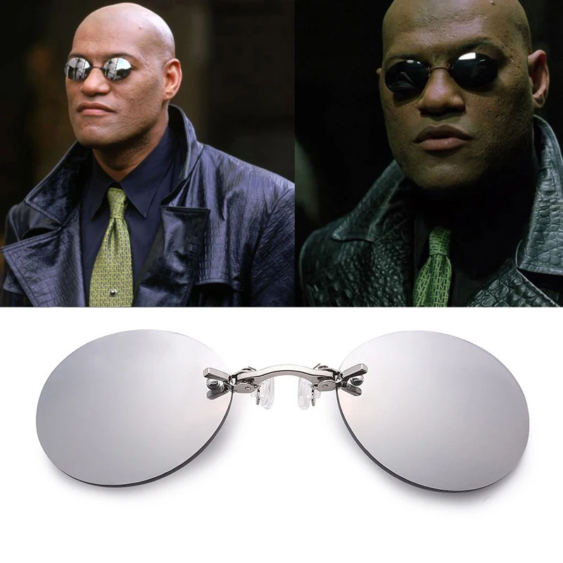 KAEDEK Clip On Nose Brille Runde randlose Matrix Morpheus Sonnenbrille Mini rahmenlose Vintage Herren Brillen UV400 Image