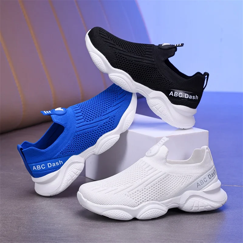 Neue Kinder Casual Schuhe Atmungsaktive Stricken Turnschuhe für Kinder Slip Ons Laufschuhe Jungen Leichte Bequeme Wanderschuhe Image