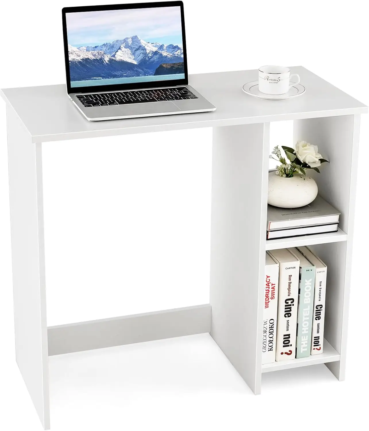 Kleiner Schreibtisch, Computer tisch mit 2 Fächern, PC-Tisch, Büro tisch für kleine Räume, weiß, 80x40x74 cm