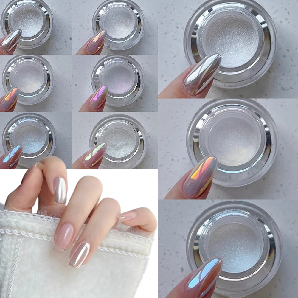 0,2 g/1 Jar Moonlight White Nail Powder Aurora Magic Mirror Chrome Pigment Duts Hochglänzendes Perlenreibpulver für Nail Art Salon Image