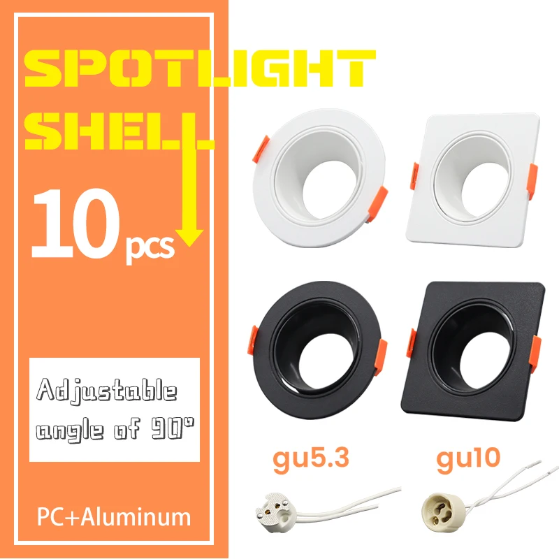10PCS Gu5.3 Basis Einstellbare Deckenstrahler Kit Weiß Schwarz Quadrat Runde Licht Kit Gu10 Cearmic Lampenfassung